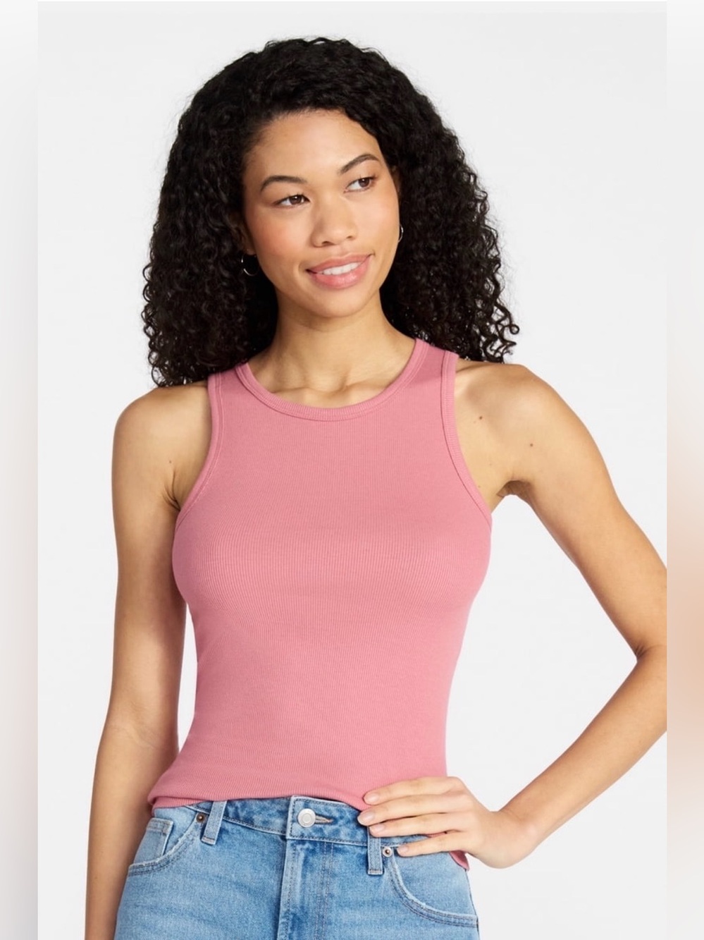 No Boundaries Ribbed High Neck Tank Top- Rose Dusk- XXL